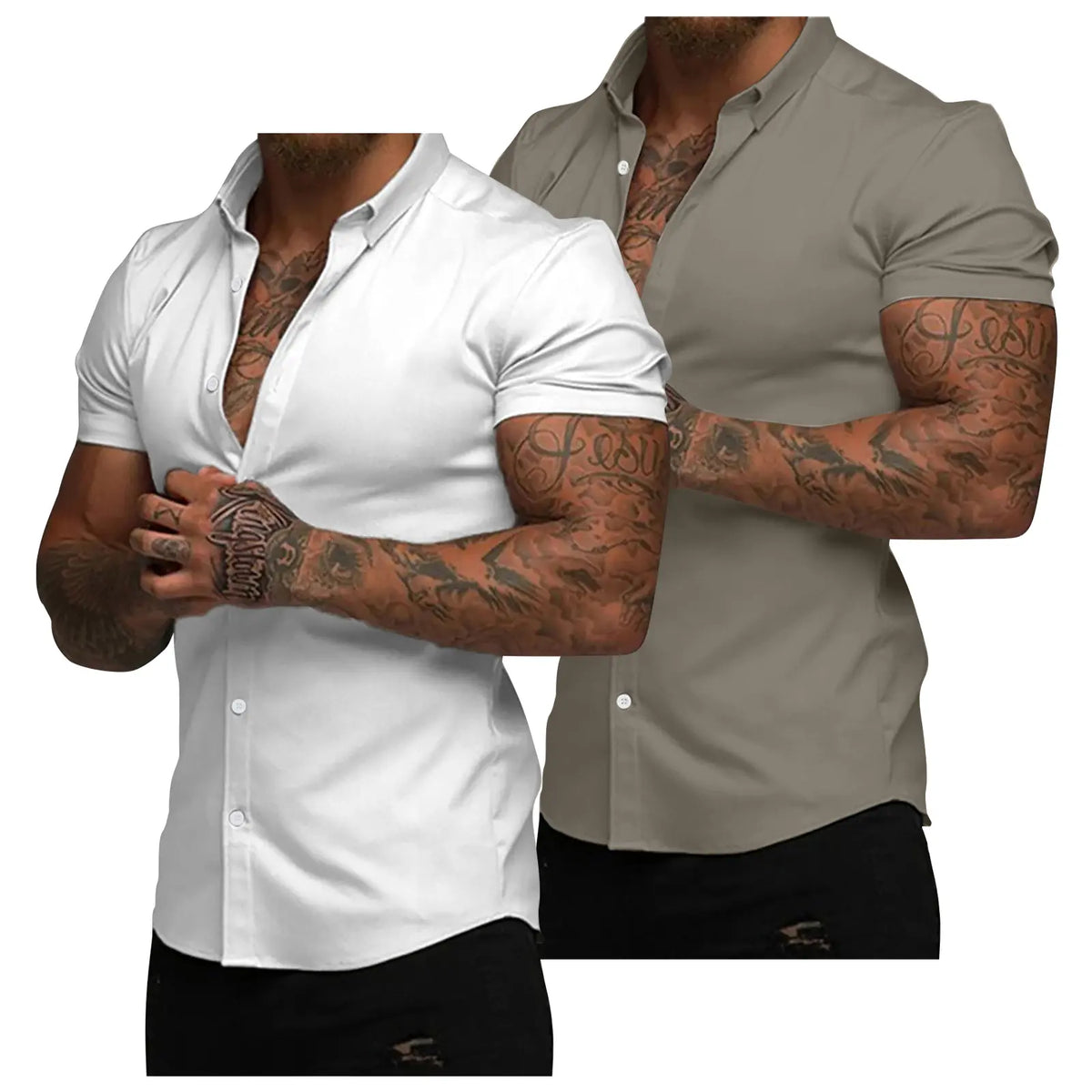 JMIERR Mens Muscle Fit Dress Shirts Casual Button Down Shirt Short Sleeve Wrinkle-Free Shirts