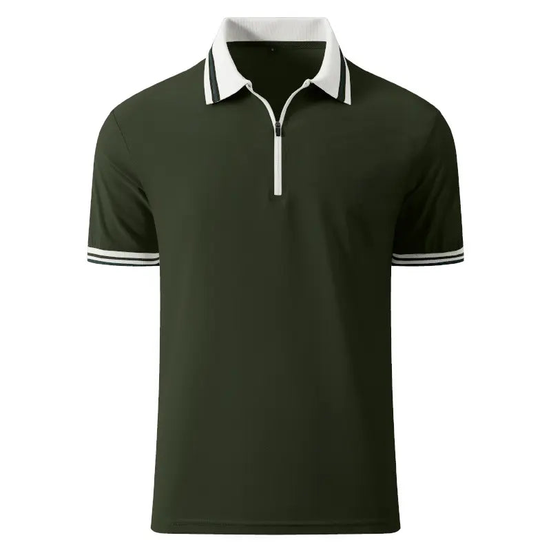 Zaitun Men's Zippered Front Polo Shirt - Short-Sleeve Knit, Classic Fit, Smart Casual Menswear Top (Multi-Size Available)