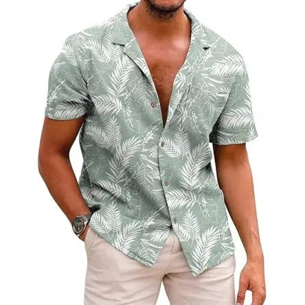 COOFANDY B Men's Cotton Linen Tropical Holiday Beach Shirt Classic Floral Menswear Top Overall Collar Casual Shortsleeve