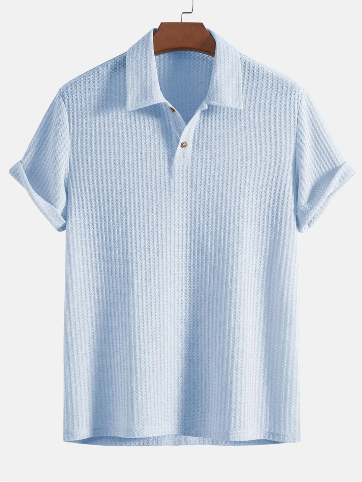 Men's Plain Jacquard Knit Polo Shirt, Polo Style Regular Fit Casual Short Sleeve Button Front Green Top for Summer, Fashion Clothes for Daily Wear