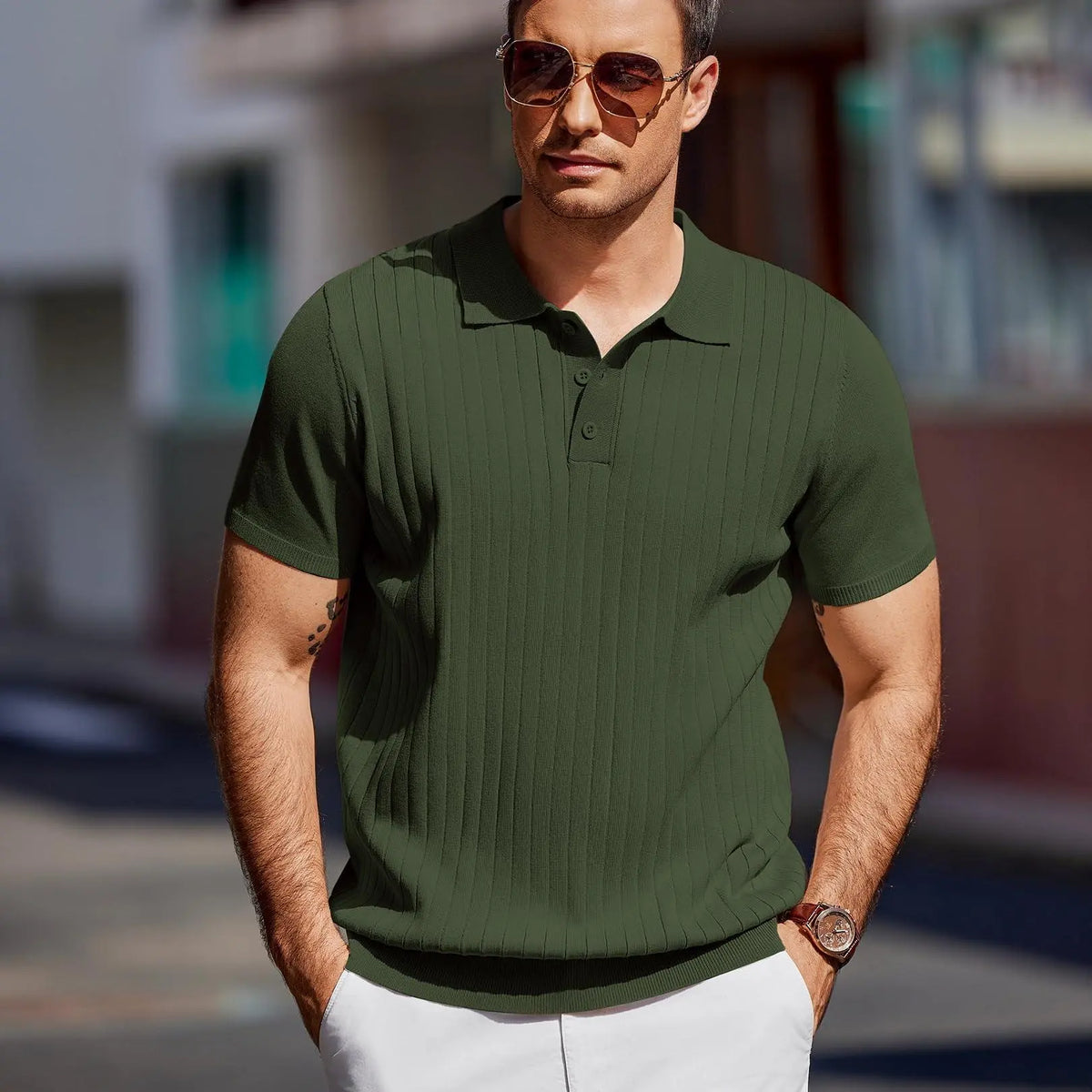 COOFANDY Men's Knit Polo Shirts Short Sleeve Ribbed Knitted Shirt Summer Lightweight Casual Golf Shirts