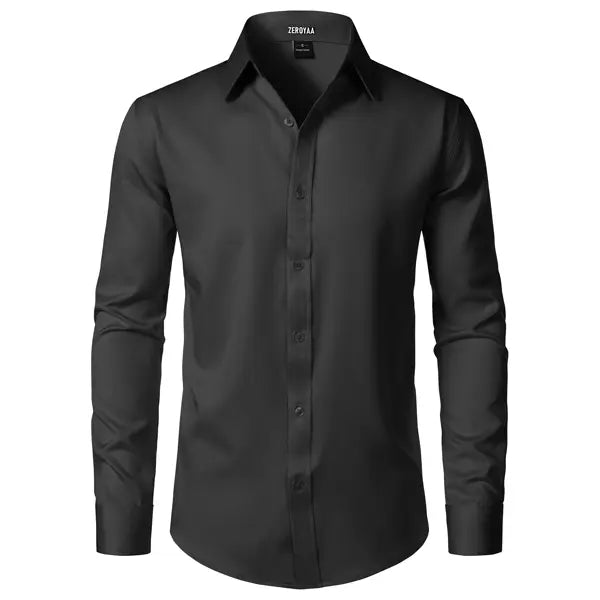 ZEROYAA Men's Fitted Modern Tailored Cut Dress Shirt - Plain Finish Long Sleeves Tops, Stretch Fabric, Wrinkle-Free, Button-Down for Formal Business, Wedding (US Sizes)
