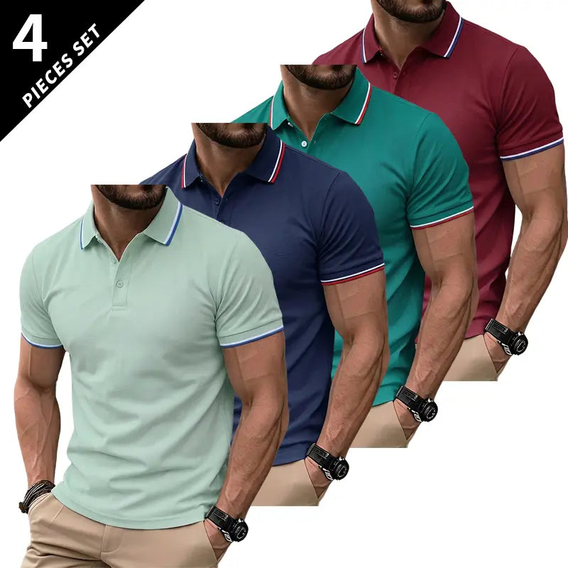 Men’s Short Sleeve T Shirt Pack of 4 – Solid Color, Turn Down Collar Design, Slim Fit, Business Casual, Comfortable Undershirt