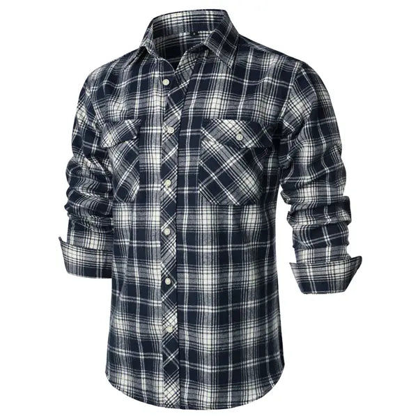 ZEROYAA Men's Plaid Flannel Shacket Tops - Classic Regular Fit, Collared Long Sleeve Button-Up Shirt with Pockets, Rayon Fabric, Button Detailing for Casual Business Wear