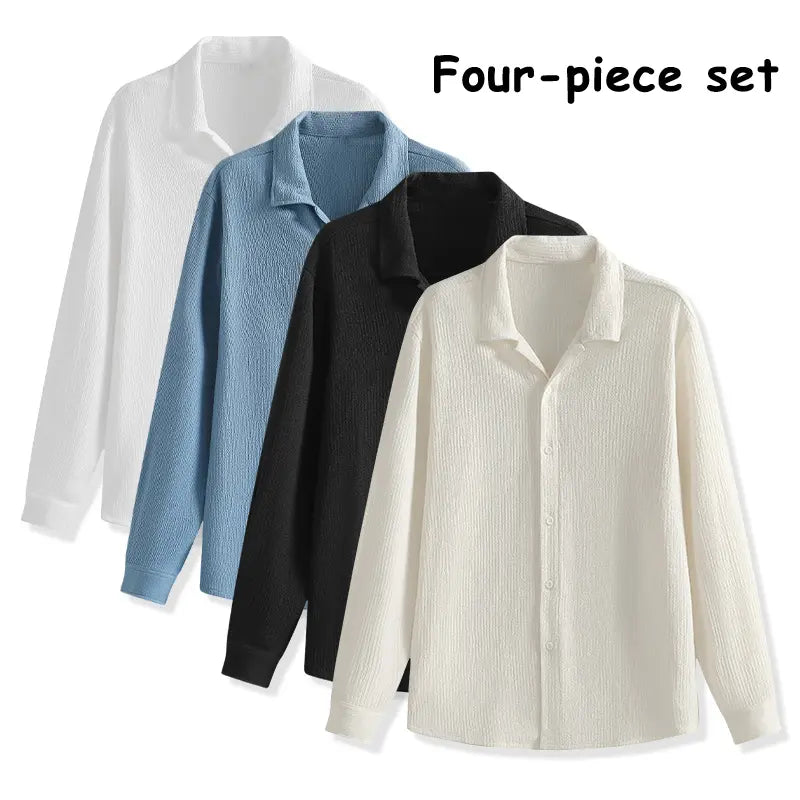 Men's 4-Pack Button Up Short Sleeve Collared Dress Shirts, Stylish Solid Color Men's Clothing Top, Comfortable Breathable Lightweight Turn-Down Collar Shirts for Commuting