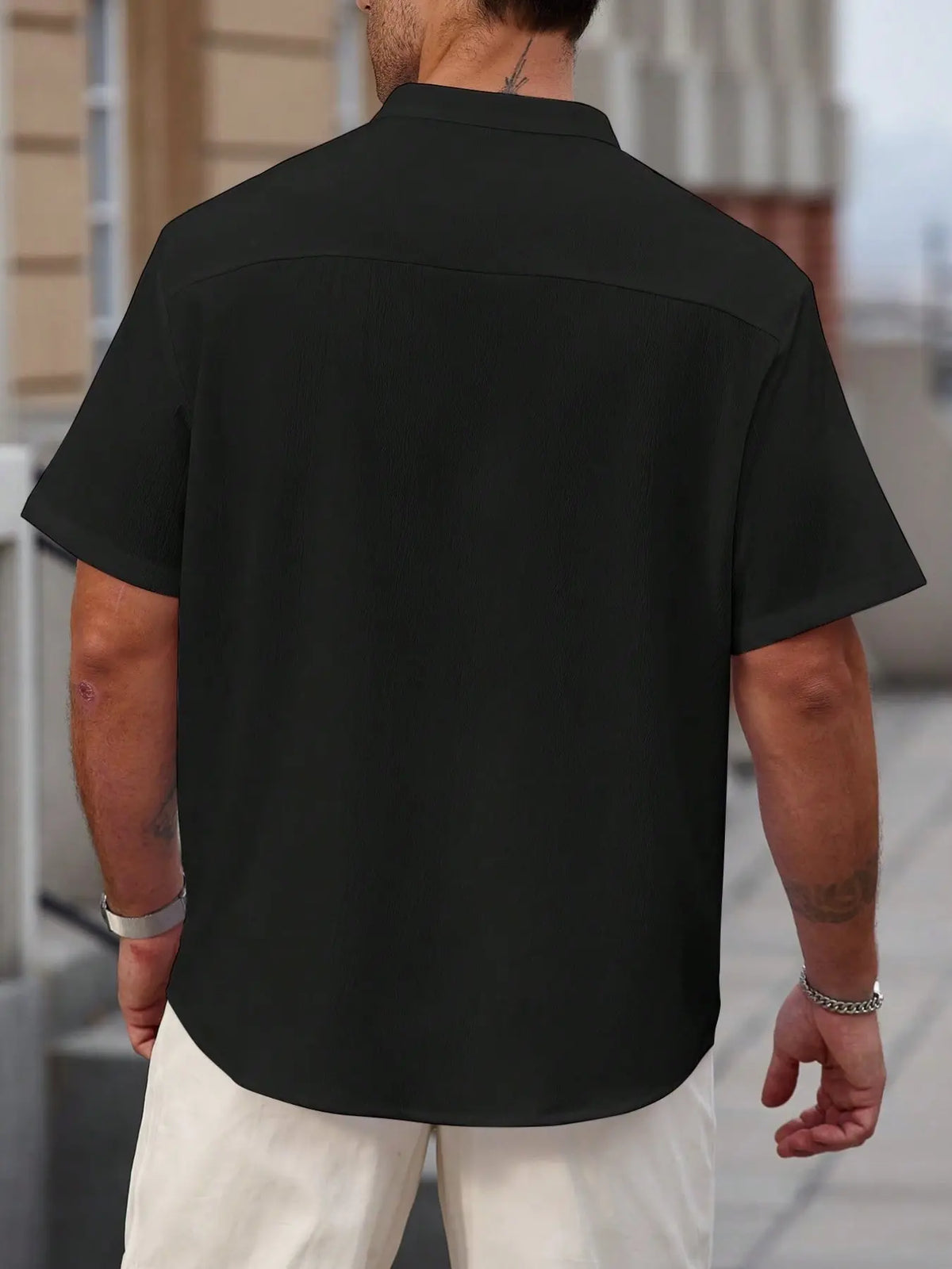 3-Pack Plus Size Men's Stand Collar Short Sleeve Casual Shirts, Casual Collared Shirt, Summer Textured Button-Up Tops, Comfortable Daily Wear Vacation Shirts