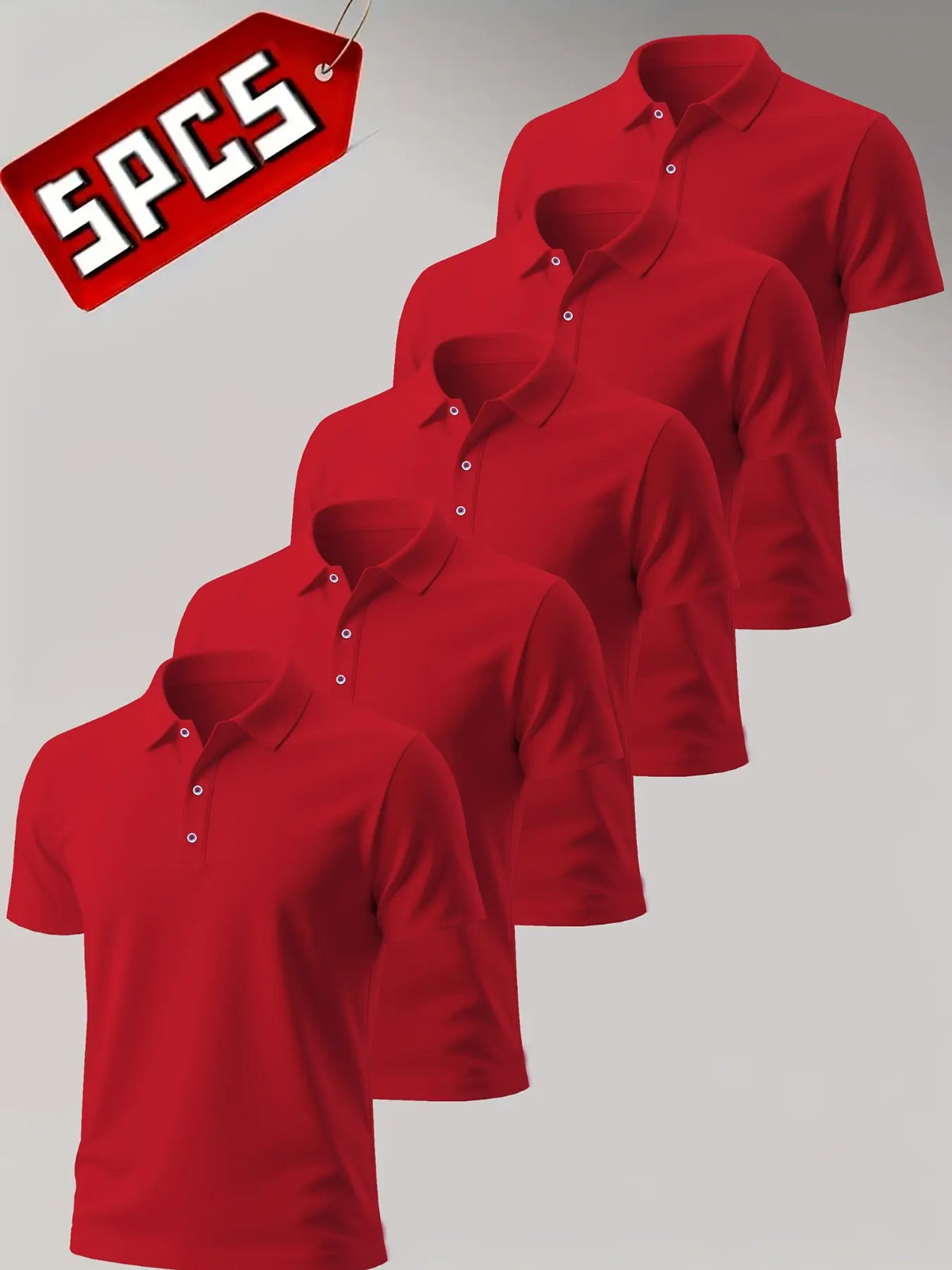 Men's Summer Shirts Set of 5, Breathable Knit Short Sleeve Button Neck, Classic Solid Color Golf Polo Casual Wear, Fit Tee, Knitted Polo Shirt
