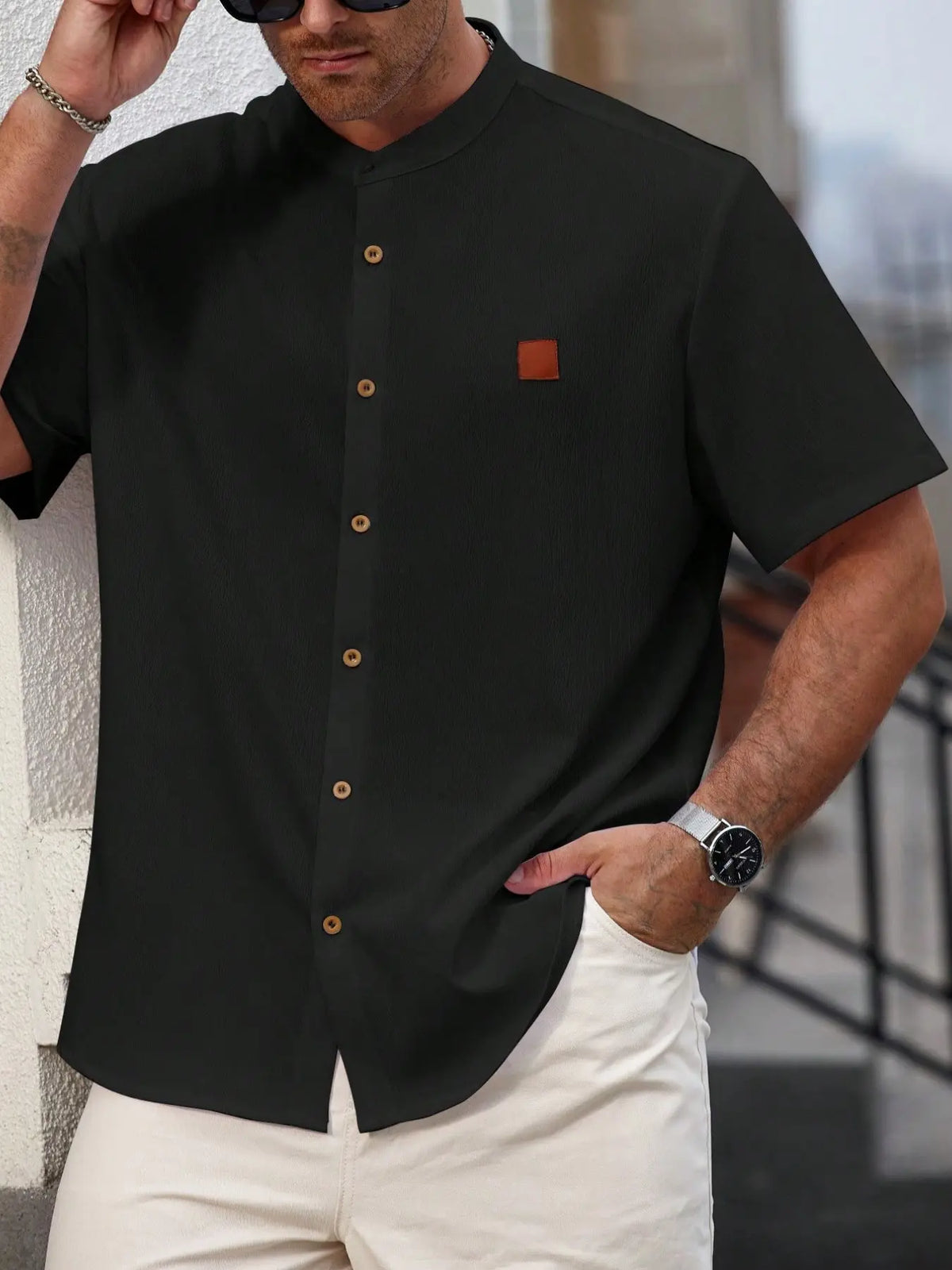 3-Pack Plus Size Men's Stand Collar Short Sleeve Casual Shirts, Casual Collared Shirt, Summer Textured Button-Up Tops, Comfortable Daily Wear Vacation Shirts