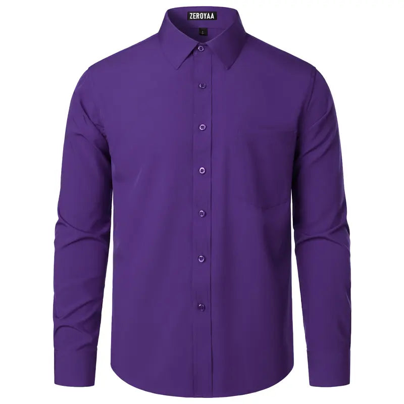 ZEROYAA Men's Regular Fit Solid Shirt - Orange, Beige, Wrinkle-Free Polyester, Long Sleeves, Button Down, Pocket, Casual-Business, 4th of July, All-Season Wear, Basic Look Menswear