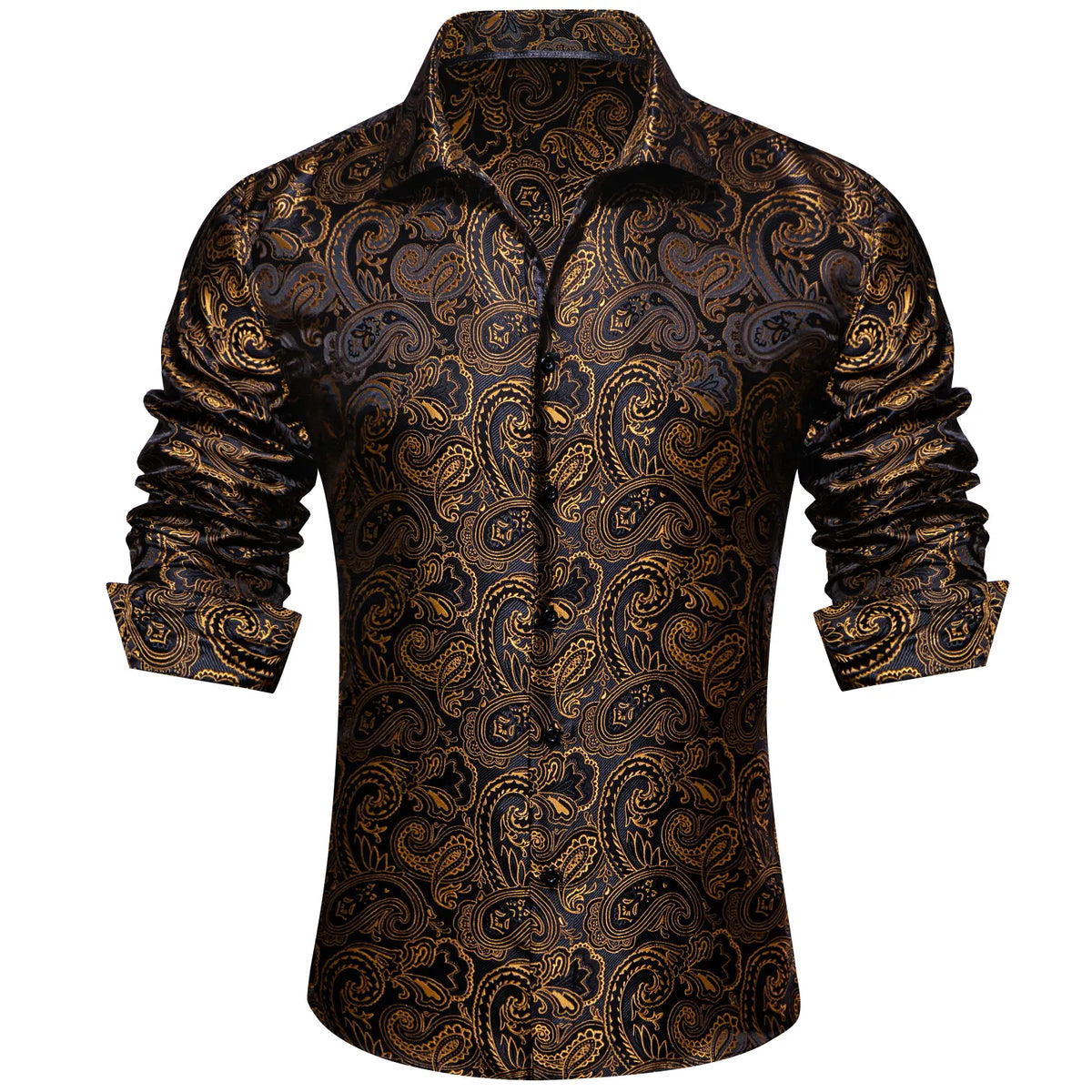 AILISUS Men's Oversize Floral Jacquard Paisley Button Shirt - Black/Gray, Business Casual Work Wear, Ideal for Dances, Graduation, Show, Party Wear, Gifting Option