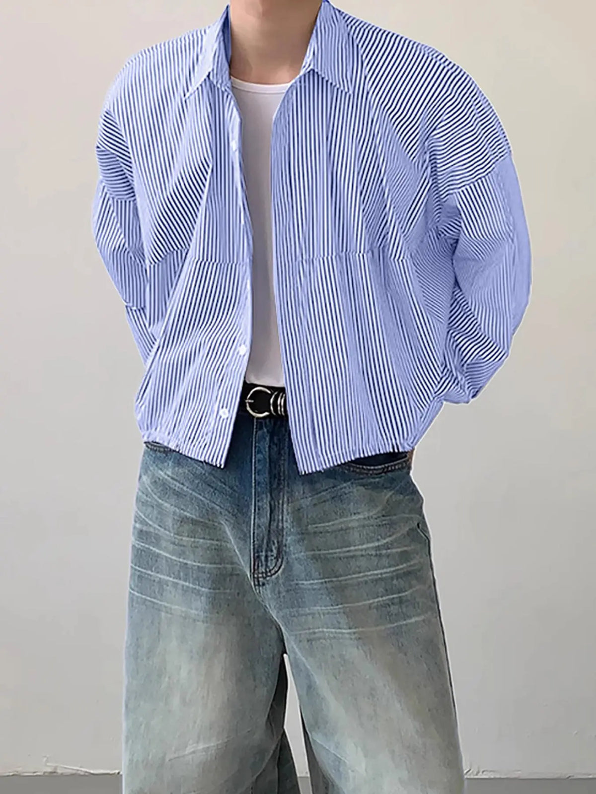 Men's Striped Print Long Sleeve High Stretch Loose Casual Comfy Drop Shoulder Button Front Collared Top for All Seasons, Fashion Men's Clothes for Daily Wear, Button Down Shirts, Long Sleeved