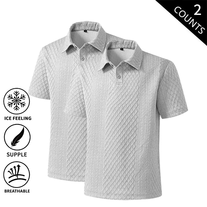Men’s Basic Loose-Fit 2-Pack Summer Ice Polo Shirts - Breathable Knit Athletic Tops, Sporty Chic Black + White Styles for Golf, Everyday Wear