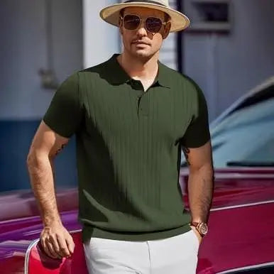 COOFANDY Men's Knit Polo Shirts Short Sleeve Ribbed Knitted Shirt Summer Lightweight Casual Golf Shirts