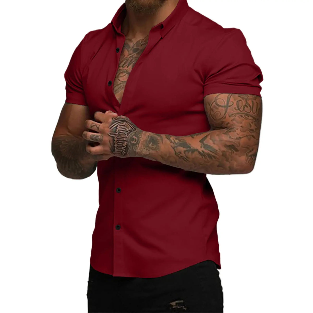 JMIERR Mens Muscle Fit Dress Shirts Casual Button Down Shirt Short Sleeve Wrinkle-Free Shirts
