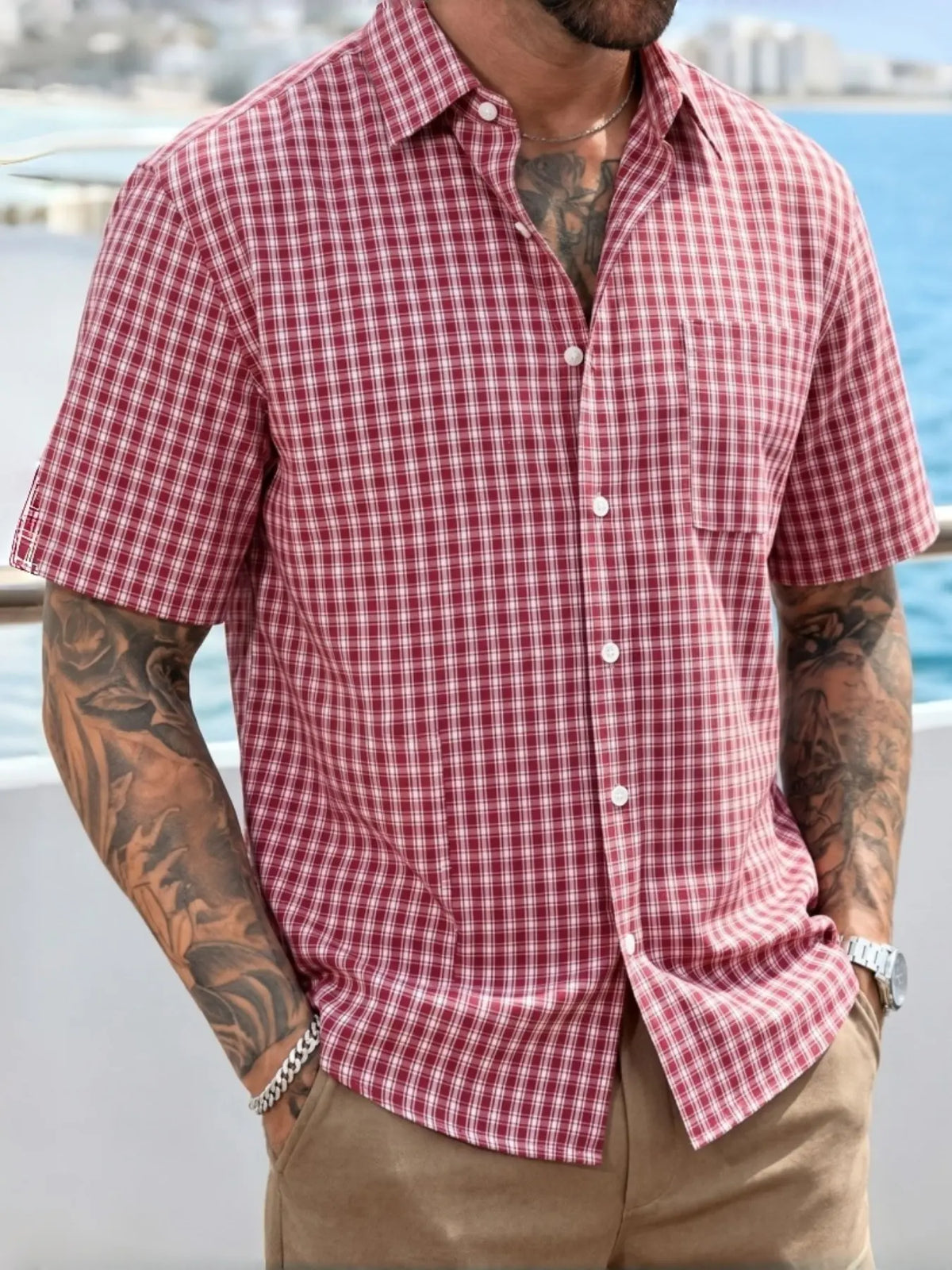 Men's Retro Classic Plaid Checked Short Sleeve Shirt, Casual Checkered Shirt, Casual Plain Cool Top, Versatile Fashionable Men's Clothing, Comfortable Daily Wear