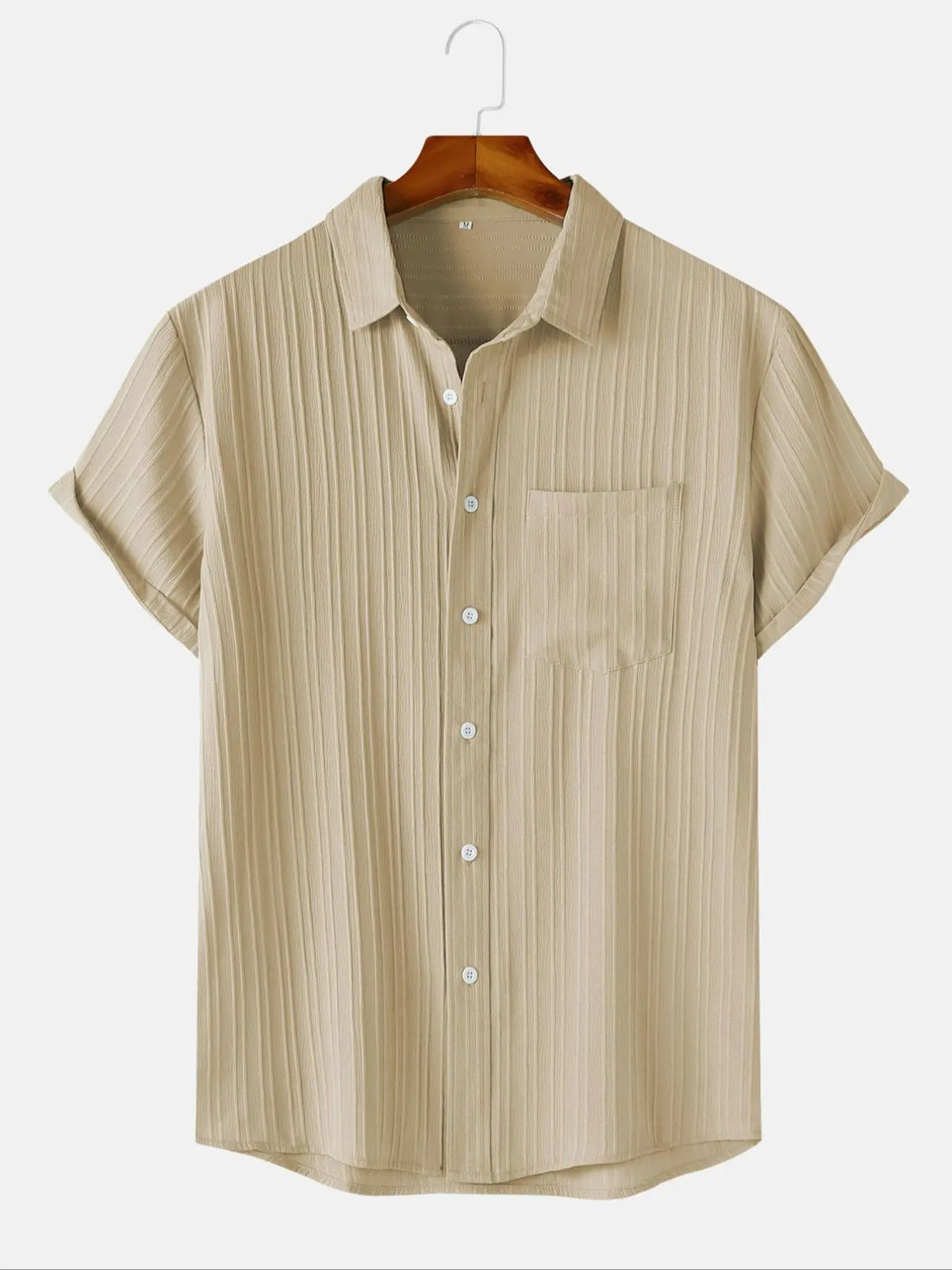 Men's Solid Textured Short Sleeve Shirt, Loose Casual Button Collared Comfy Top for Summer, Men's Clothes for Daily Wear, Menswear, Summer Shirts