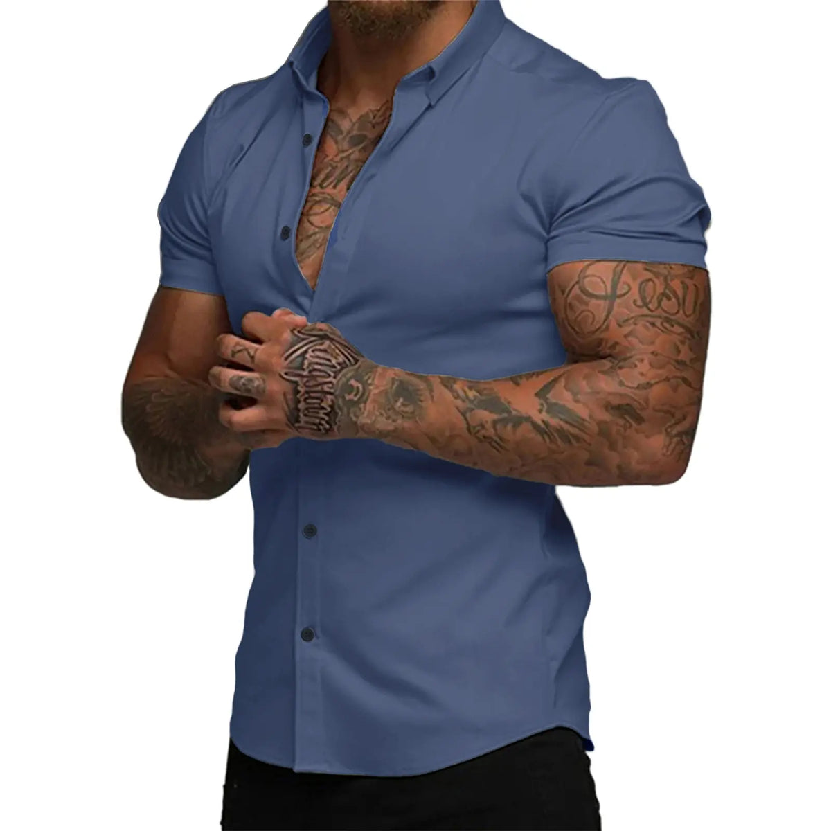 JMIERR Mens Muscle Fit Dress Shirts Casual Button Down Shirt Short Sleeve Wrinkle-Free Shirts