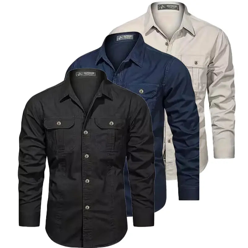 3-pack men’s solid-color long-sleeve shirts, regular fit, casual button-down tops suitable for office and business settings, all-season wear, casual slim-fit shirts