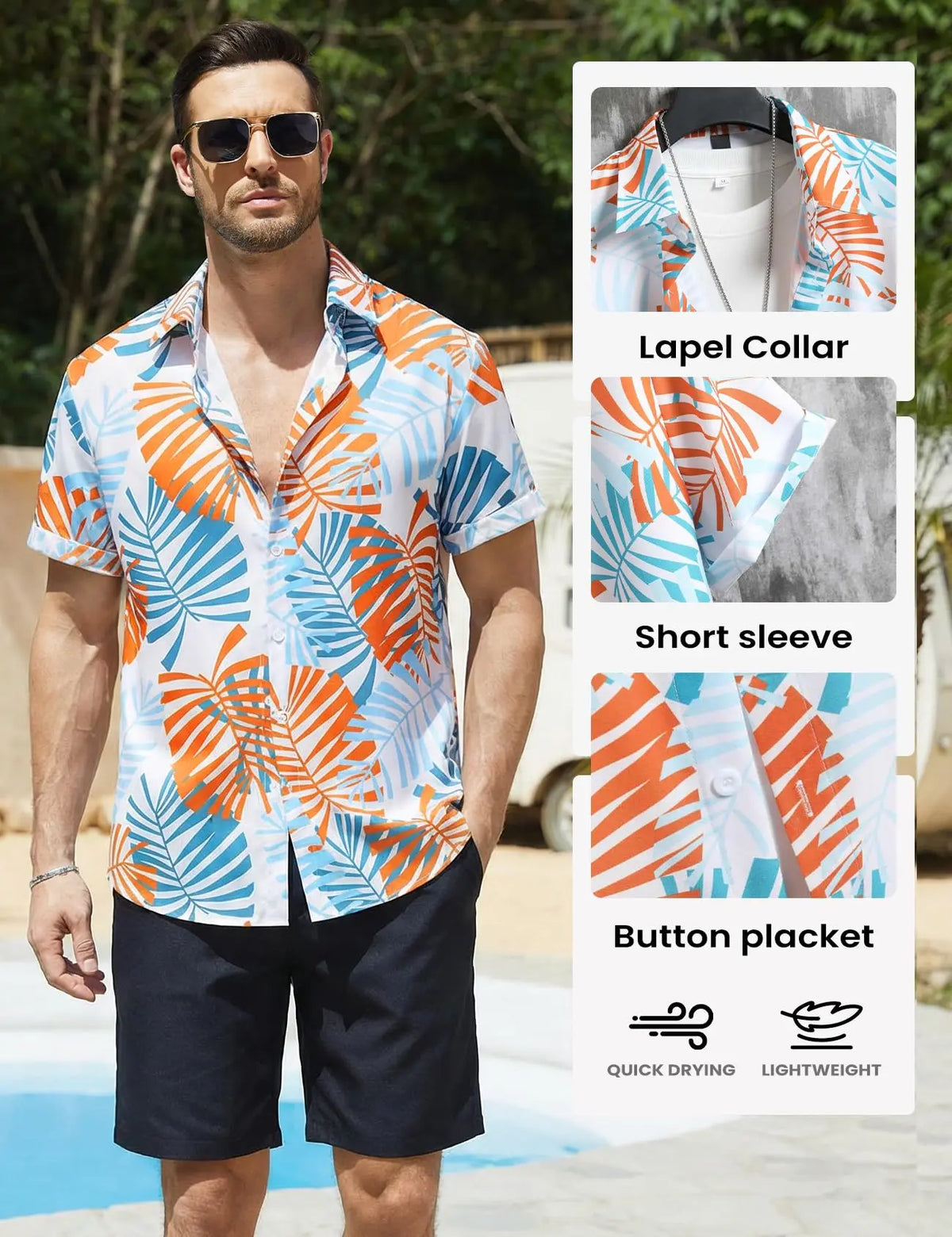 Gihuo 2 Pack Beach Shirts for Men Short Sleeve Button Down Tropical Print Summer Hawaiian Shirt Casual Menswear Top Short Sleeve Collared Wetsuit tees T-Shirt outfit Tshirt Trouser Sun Breathable