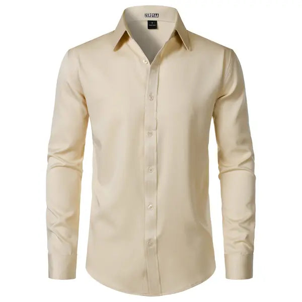 ZEROYAA Men's Fitted Modern Tailored Cut Dress Shirt - Plain Finish Long Sleeves Tops, Stretch Fabric, Wrinkle-Free, Button-Down for Formal Business, Wedding (US Sizes)