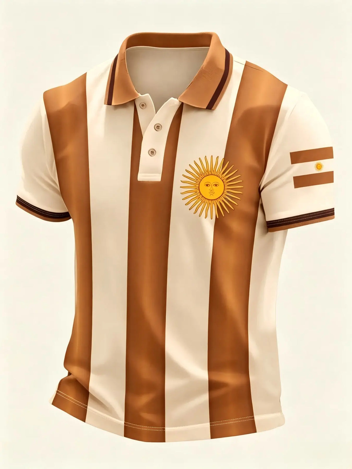 Men's Argentina-Themed Polo Shirt, Striped Polo Tee, Blue Striped Sun-Print Short-Sleeve Top, Summer Fan Fashion Casual Slim-Fit T-Shirt
