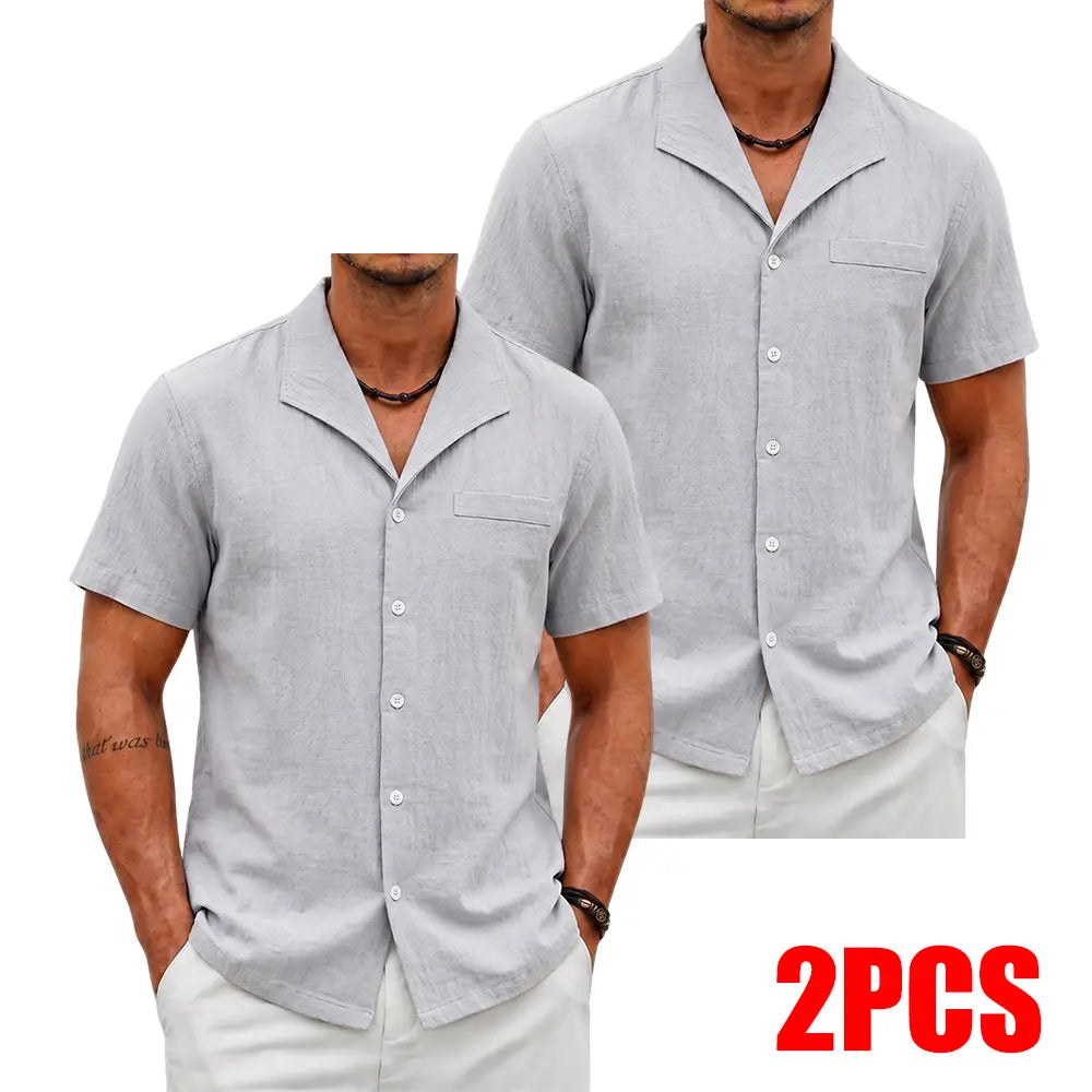 Men's 3-Pack Classic Cuban Collar Shortsleeve Shirts, Linen Blend Button Up Design Casual Button Front Tops, Breathable Casual Style for Daily & Beach Wear