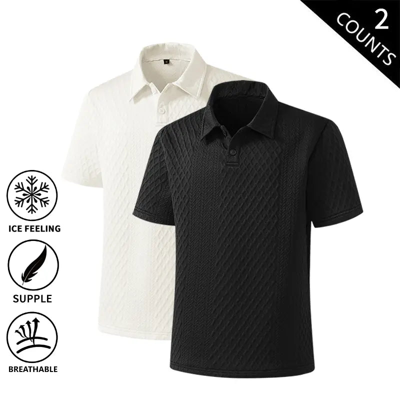 Men’s Basic Loose-Fit 2-Pack Summer Ice Polo Shirts - Breathable Knit Athletic Tops, Sporty Chic Black + White Styles for Golf, Everyday Wear