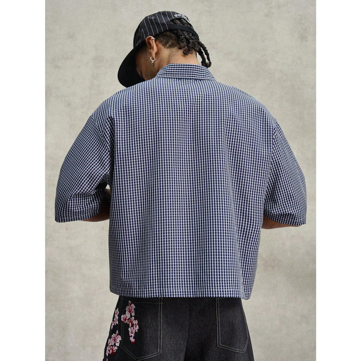 Men's Black And White Plaid Summer Streetwear City Break Short Sleeve Chinese-Style Button-Up Retro Oblique Collar Shirt