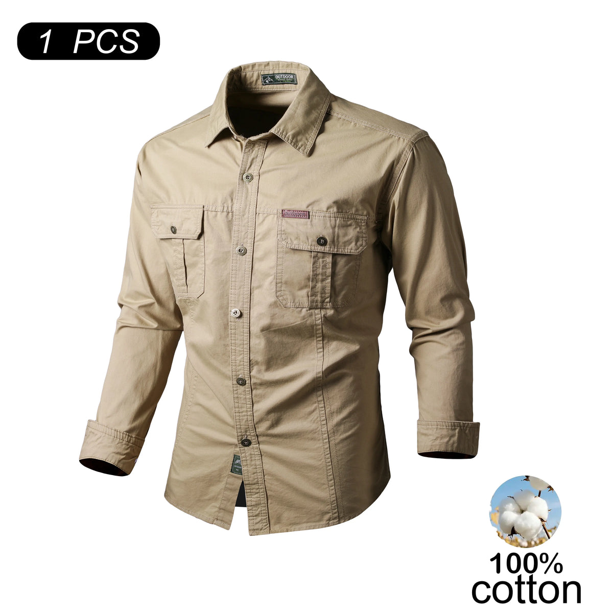 Men's 100% Cotton Long-Sleeve Shirt - Men's Clothing, Relaxed Fit, Soft, Multiple Pockets for Carry, Button-Front, Stylish, Elegant, Everyday Ready Wardrobe Staple