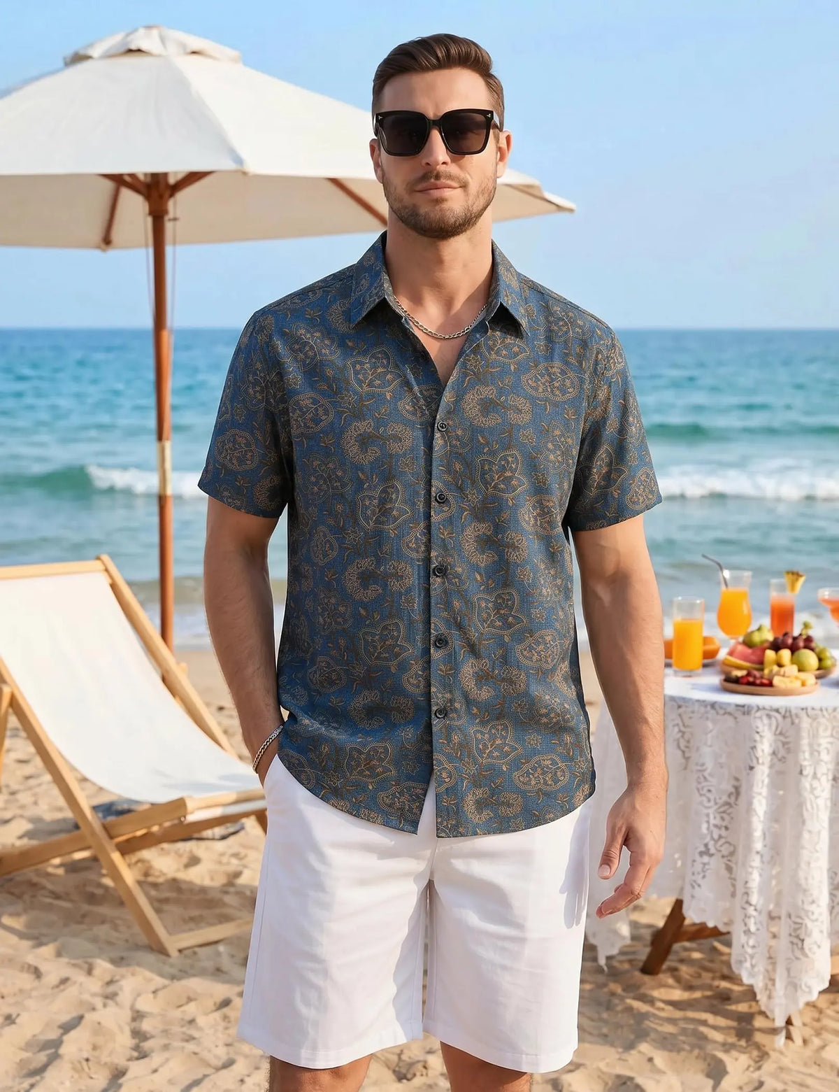 TIXMIE Men's Tropical Paisley Floral Hawaiian Shirt - Cotton Blend, Short-Sleeve, Button-Down, Relaxed Fit, Foldable, Holiday Outdoors Casual Summer Beach Top