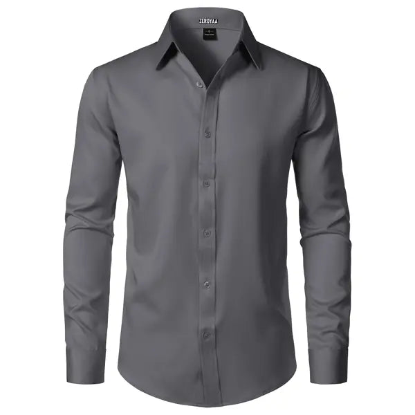 ZEROYAA Men's Fitted Modern Tailored Cut Dress Shirt - Plain Finish Long Sleeves Tops, Stretch Fabric, Wrinkle-Free, Button-Down for Formal Business, Wedding (US Sizes)