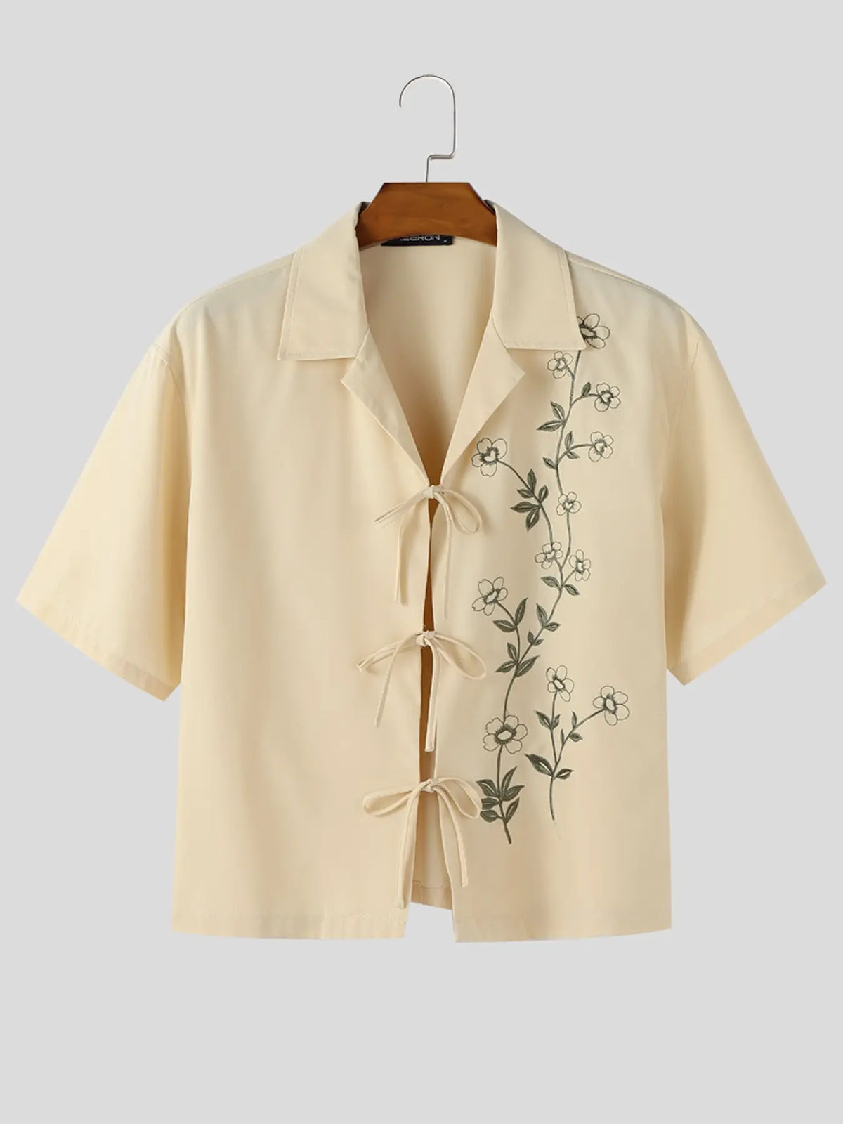 Men's INCERUN Short-Sleeve Floral Embroidered Casual Daily Shirt, Comfortable and Stylish Design Top for Everyday Wear, Floral Embroidery Shirt