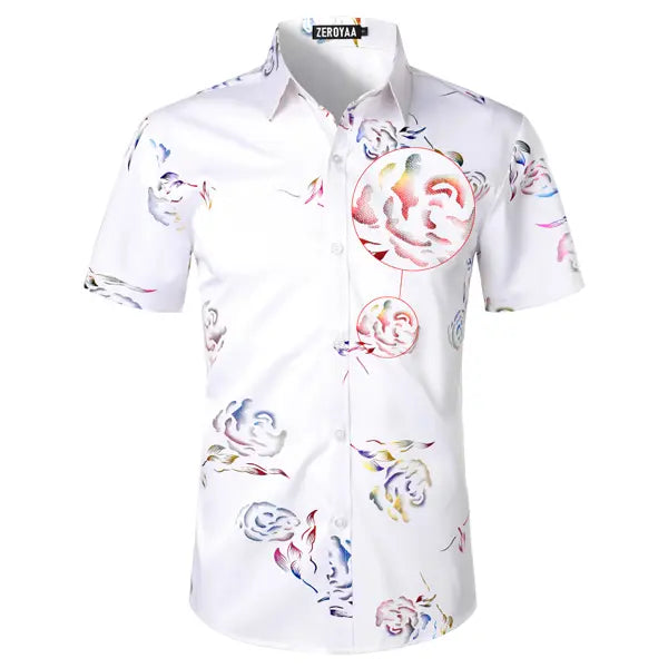 ZEROYAA Mens Hipster Gold Rose Printed Slim Fit Short Sleeve Button Down Dress Shirts Casual Summer Style Casual Fashion,back to school,back to school shopping