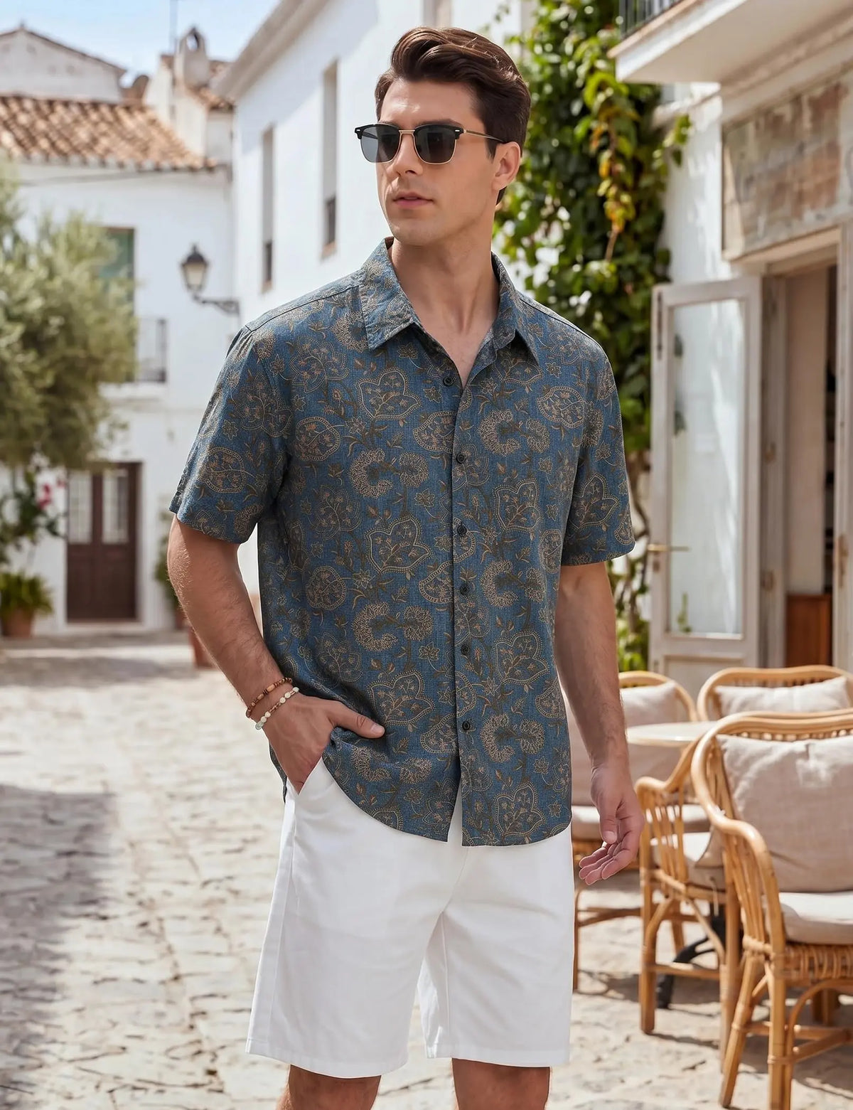 TIXMIE Men's Tropical Paisley Floral Hawaiian Shirt - Cotton Blend, Short-Sleeve, Button-Down, Relaxed Fit, Foldable, Holiday Outdoors Casual Summer Beach Top