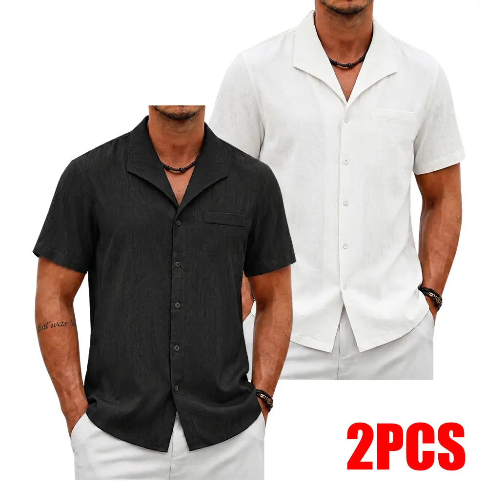 Men's 3-Pack Classic Cuban Collar Shortsleeve Shirts, Linen Blend Button Up Design Casual Button Front Tops, Breathable Casual Style for Daily & Beach Wear