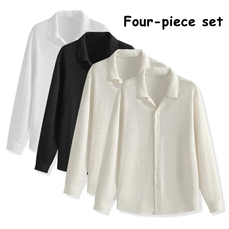 Men's 4-Pack Button Up Short Sleeve Collared Dress Shirts, Stylish Solid Color Men's Clothing Top, Comfortable Breathable Lightweight Turn-Down Collar Shirts for Commuting
