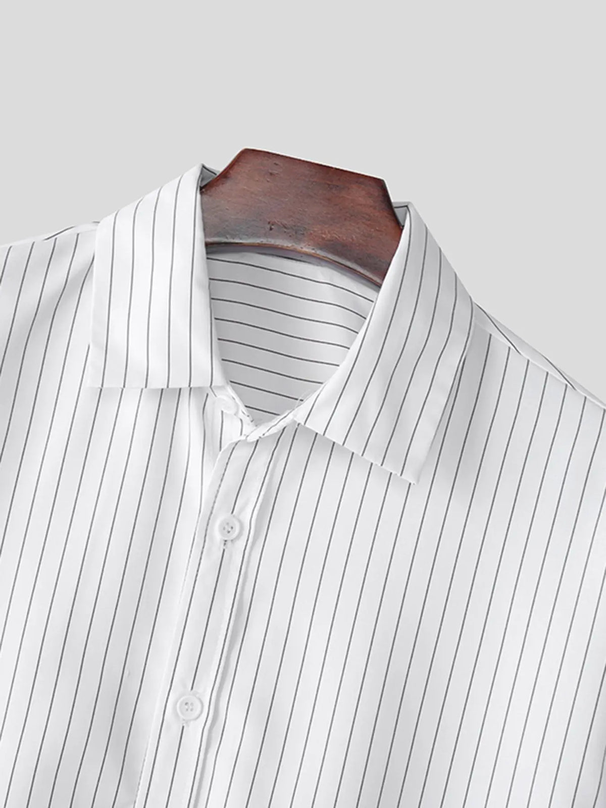 Men's Striped Print Long Sleeve Crop Shirt, Casual Striped Design, Casual Party Shirt, High Stretch Casual Comfy Button Front Neckline Collared Top for Daily Wear, Men's Clothes for All Seasons, Casual Summer Shirt, Vintage Clothing, Casual Button Shirts