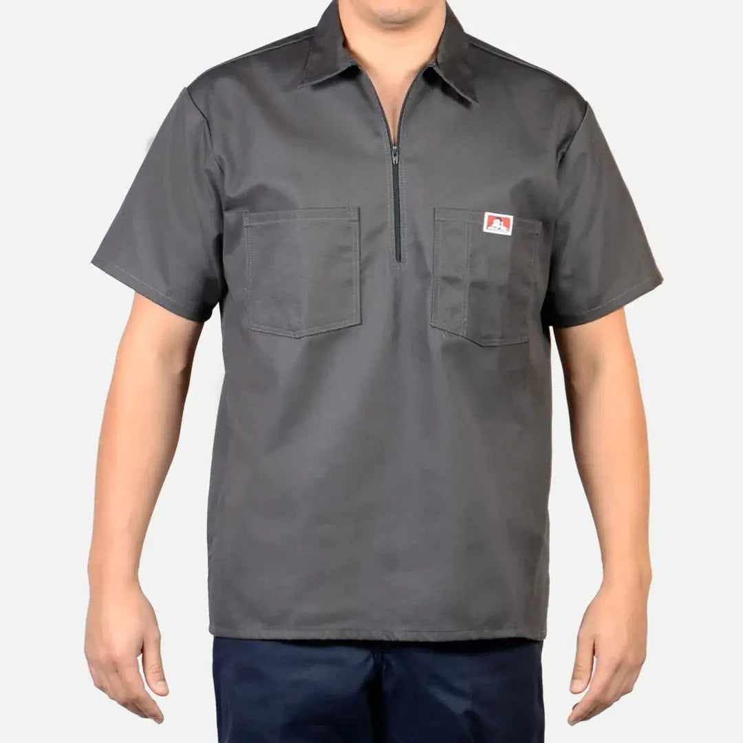 Ben Davis Men's Original Plenty Tough Fabric Plain Workwear Shirt - Short Sleeve, Half-Zip Neck, Chest Pockets with Pencil Pouch, Built for Work, Workwear Ready, Easy Movement, All-Season Casual Top (Up to 3XL)