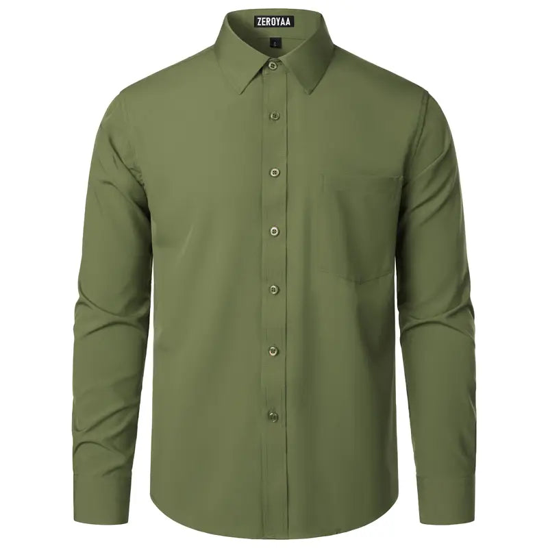 ZEROYAA Men's Regular Fit Solid Shirt - Orange, Beige, Wrinkle-Free Polyester, Long Sleeves, Button Down, Pocket, Casual-Business, 4th of July, All-Season Wear, Basic Look Menswear