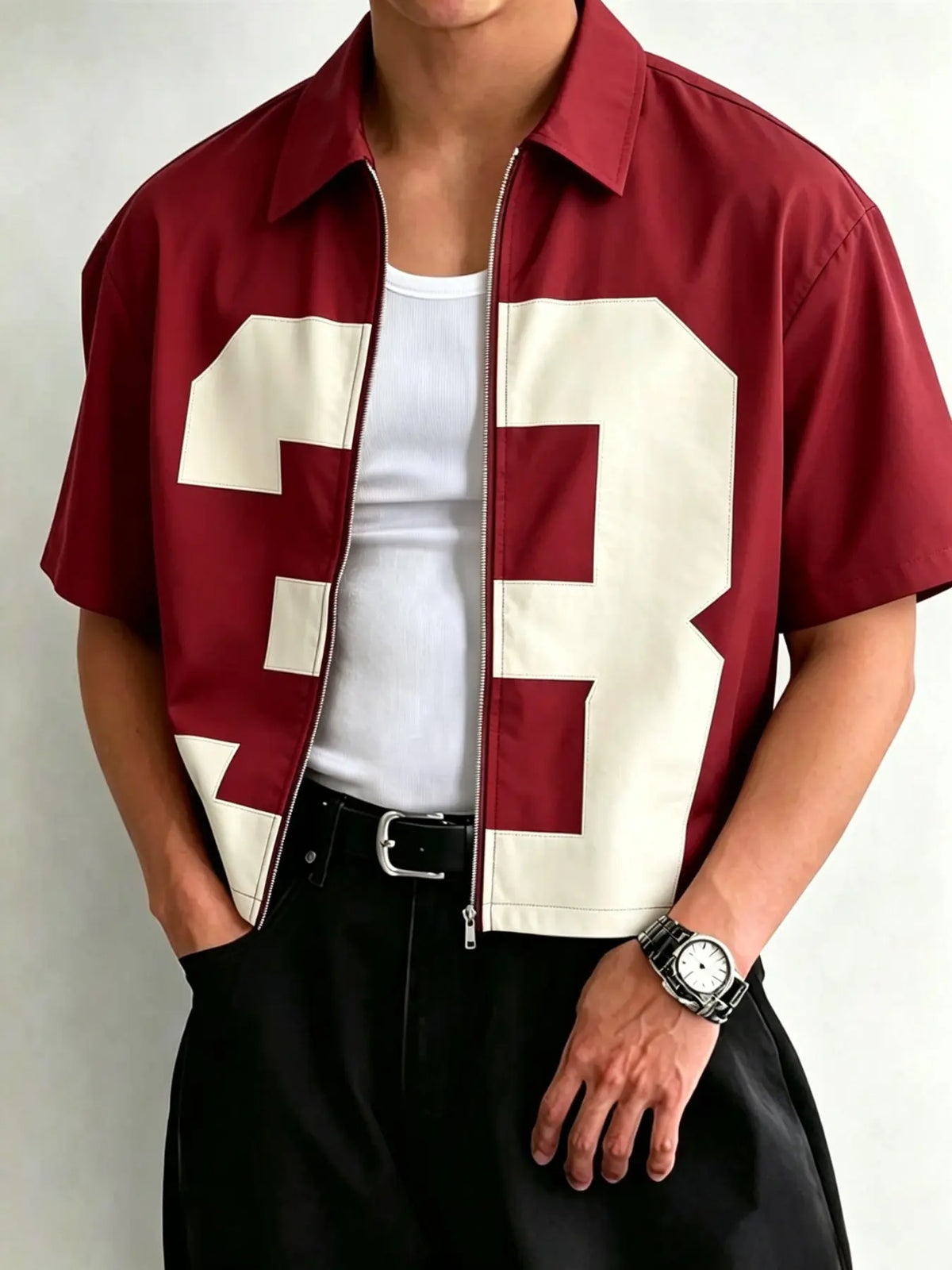 Short Cropped Lapel Short Sleeve Zipper Shirt, Clean Fit Streetwear, Y2K Style, Casual Daily Wear, Music Festival, Collared Fitted Shirt