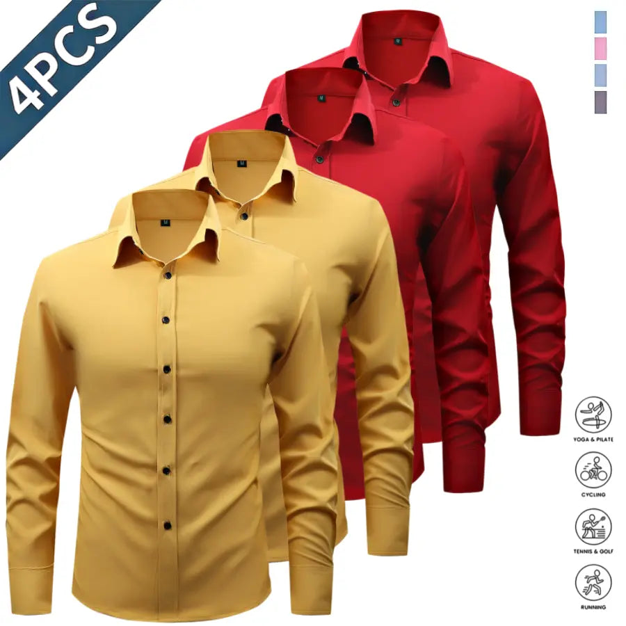 Men’s Solid-Color Long-Sleeve Shirts (4-Pack) - Fashion Apparel with Notched Lapel Collar, Comfortable Neck Button Placement, Sharp Structured Fit, Stretch Fabric, Mens Gifts for Fathers Day, 4 Shirts Refresh Your Rotation