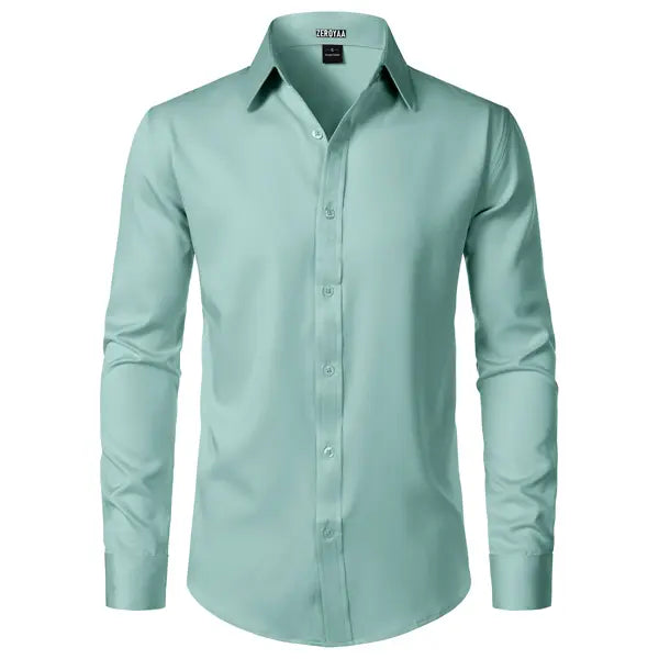 ZEROYAA Men's Fitted Modern Tailored Cut Dress Shirt - Plain Finish Long Sleeves Tops, Stretch Fabric, Wrinkle-Free, Button-Down for Formal Business, Wedding (US Sizes)