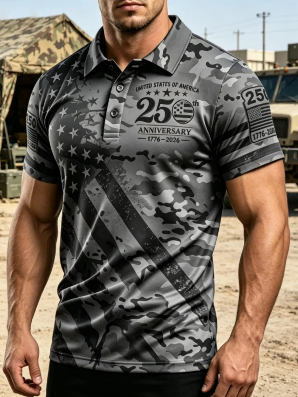 Men's 250th Anniversary American Flag Graphic Polo Style Shirt, Festive USA Flag Stars & Stripes Slim-Fit Short Sleeve Outdoor Golf Shirt, Casual Top