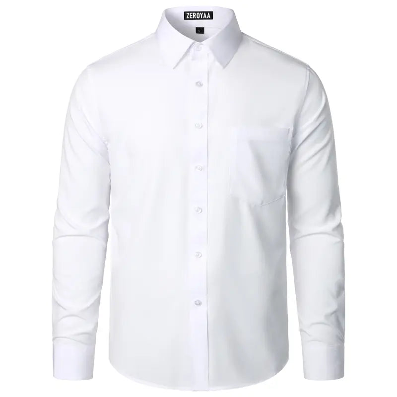 ZEROYAA Men's Regular Fit Solid Shirt - Orange, Beige, Wrinkle-Free Polyester, Long Sleeves, Button Down, Pocket, Casual-Business, 4th of July, All-Season Wear, Basic Look Menswear