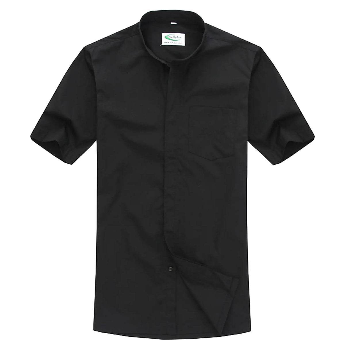 IVYROBES Men's Classic Short-Sleeve Collared Neck Clergy Dress Shirt - 1 Shirt, Tab-Collar, Shoulder Fit, Balanced Feel, Breathable 30% Cotton 70% Polyester Blended Top, 7-Button Closure, Button Front for Summer Formal Church Services