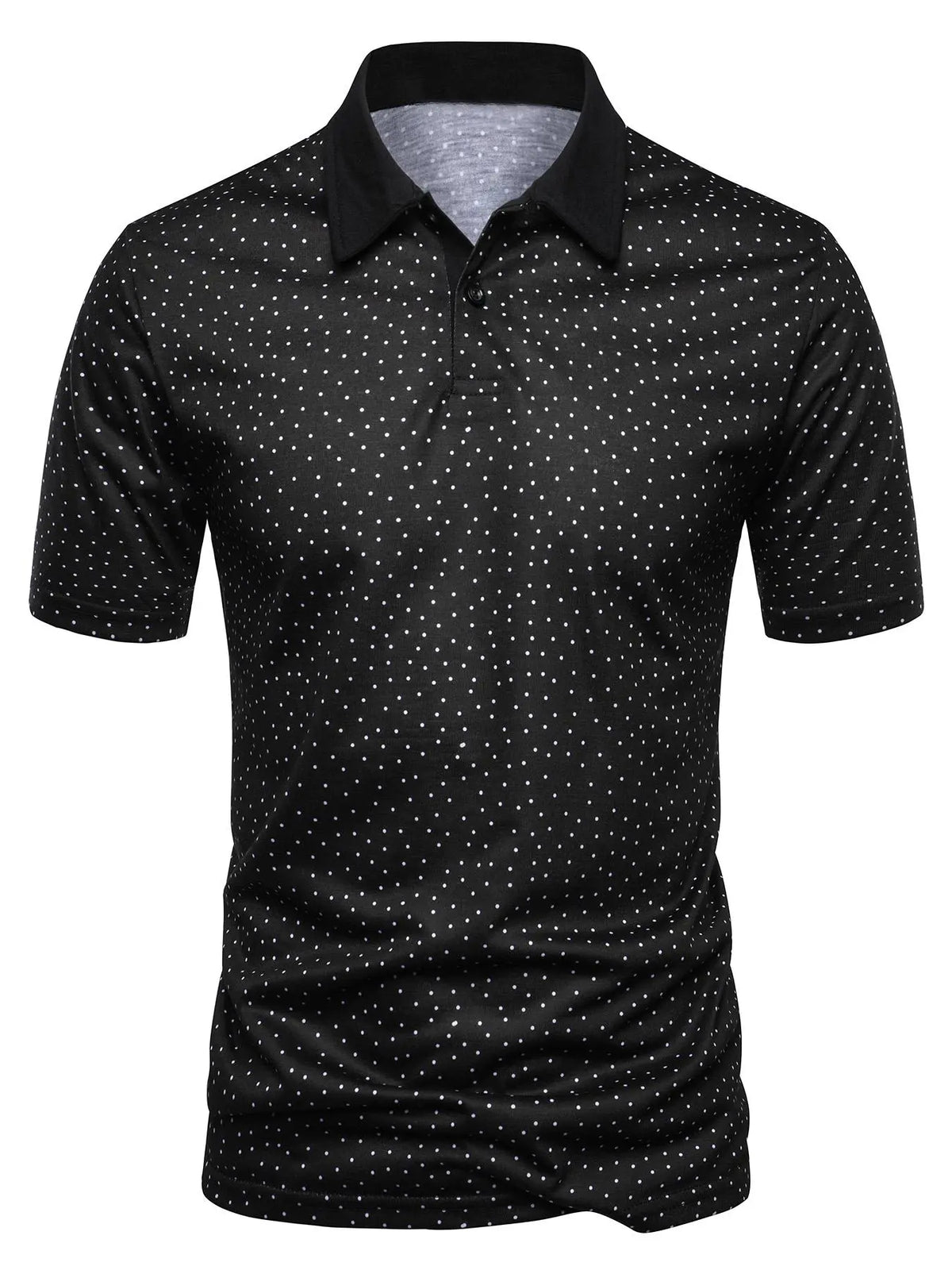 Men's Polka Dot Print Short Sleeve Knit Buttoned Polo Shirt, Casual Regular Fit Button Front Top for Summer, Fashion Men's Clothes for Daily Wear, Menswear