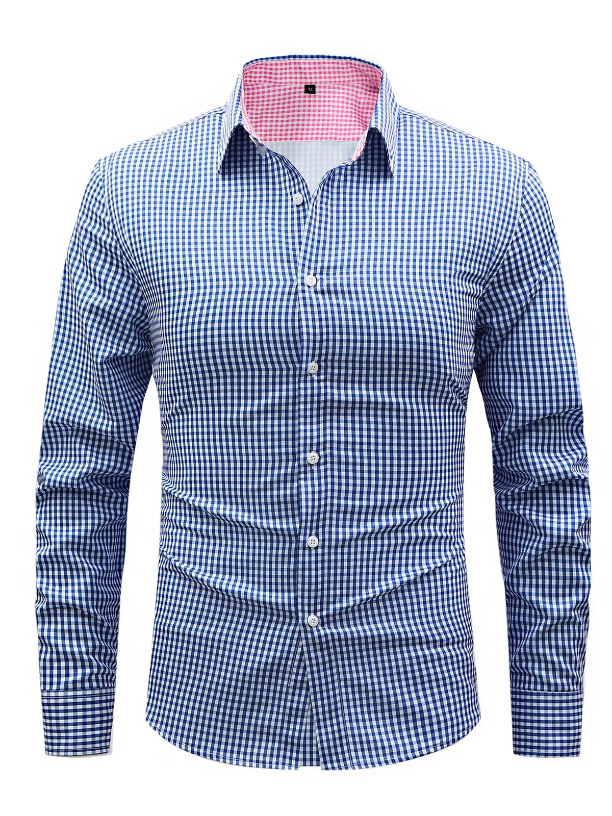 Men’s 3-Pack Plaid Long Sleeve Shirts - Buttoned Front, Small Checkered Print, Wrinkle-Free Breathable Fabric, Business Casual Commuter Tops, Blue Checkered Print Men’s Casual Shirts, Plaid with Class