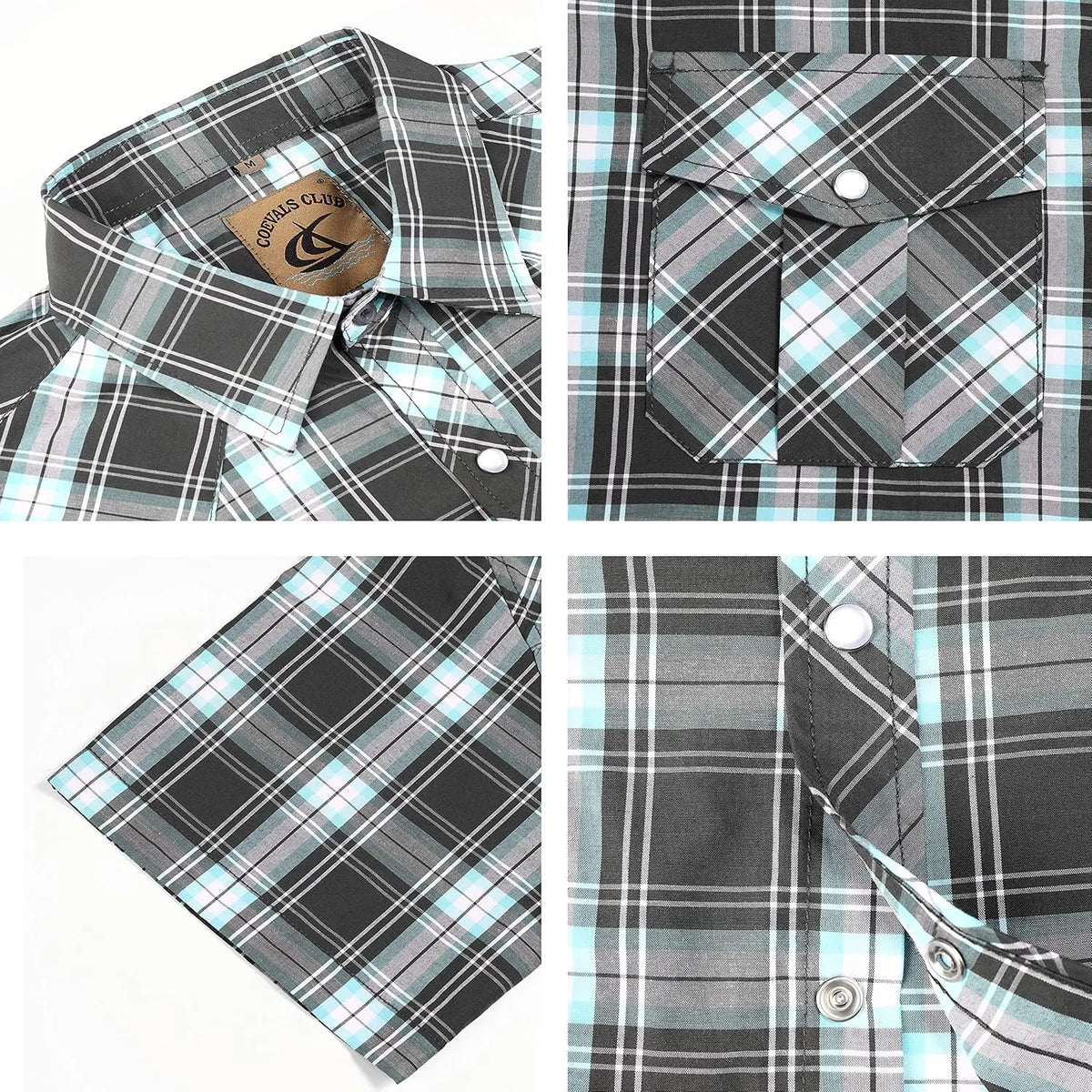 COEVALS CLUB Men's Casual Western Plaid Shortsleeve Cowboy Shirt - Durable Polyester-Cotton Blend Work Top, Breathable Lightweight, Pearl Snap Buttons, Western Style Wardrobe Staples for Summer Vacation, Wild West Outdoors