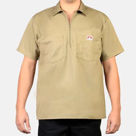 Ben Davis Men's Original Plenty Tough Fabric Plain Workwear Shirt - Short Sleeve, Half-Zip Neck, Chest Pockets with Pencil Pouch, Built for Work, Workwear Ready, Easy Movement, All-Season Casual Top (Up to 3XL)