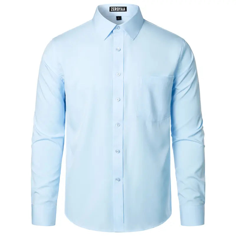 ZEROYAA Men's Regular Fit Solid Shirt - Orange, Beige, Wrinkle-Free Polyester, Long Sleeves, Button Down, Pocket, Casual-Business, 4th of July, All-Season Wear, Basic Look Menswear